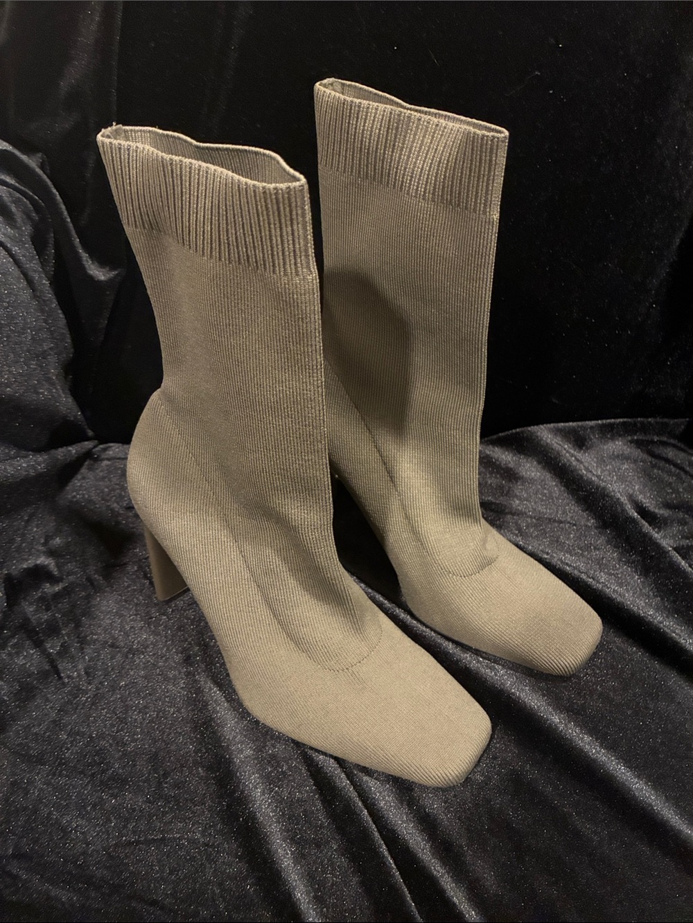 Zara Olive Green Knit Sock Heel Boots